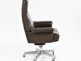 an image of a brown leather office chair with wheels on a white background
