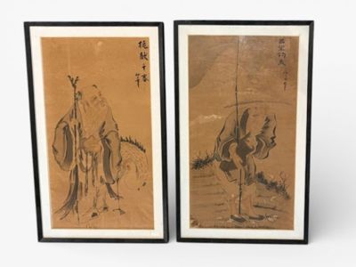 Réunion de deux encres de Chine sur papier représentant des …