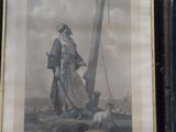 framed picture of a man and a woman with sheep in a field