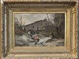 an image of a painting of a house in a snowy landscape