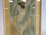 painting of a woman with a flower in her hair in a wooden frame