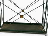 an image of a small metal table with a glass top and metal legs