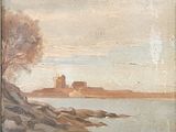 an image of a painting of a lighthouse on a rocky shore