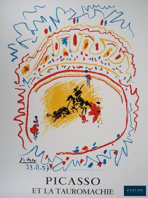 une affiche blanche sur laquelle est dessiné un homme à cheval