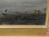 an image of a painting of birds flying over a body of water