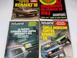 three magazines on a table with a car in the background