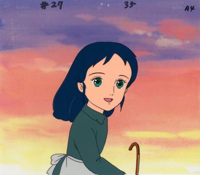 une image représentant une femme tenant un parapluie, tirée d'un dessin animé