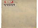 an old piece of paper with a red and white stripe on it