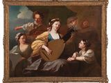 an image of a painting of a woman playing a lute surrounded by other women