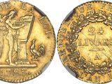 une pièce d'or sur laquelle est représenté un ange