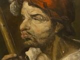 an oil painting of a man with a stick in his hand