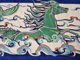 tableau représentant une sirène chevauchant un cheval vert dans l'océan
