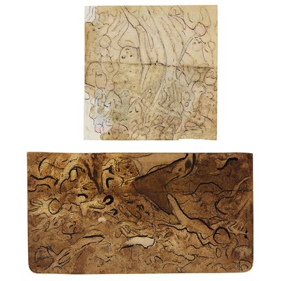 two images of a piece of wood with a drawing on it and a piece of wood with a drawing on it