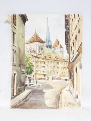 Guy PITTET (1929-2010). Ville française près la frontière Su… - Photo 1