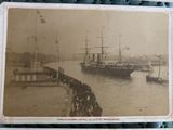 an old photo of a large ship in the water