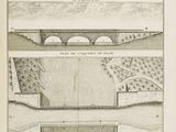 deux vues d'un pont enjambant un plan d'eau, avec un autre pont en arrière-plan