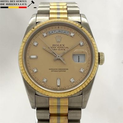 une montre Rolex en or et argent, avec des diamants sur le cadran