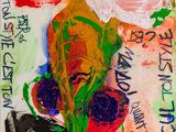 an image of a painting of flowers and words on a piece of paper