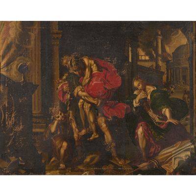 un tableau représentant un homme tenant une femme dans ses bras
