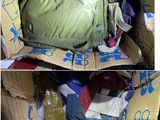 two pictures of the inside of a box with clothes inside of it