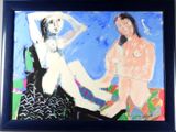 painting of a man and a woman sitting on a blanket