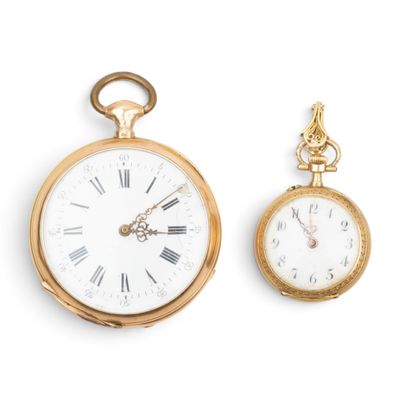 deux montres de poche en or avec chiffres romains et chiffres romains