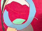 abstract painting of a circular design on a red background