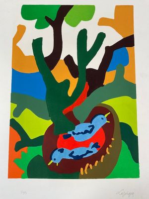 une image représentant un tableau d'un oiseau dans un nid
