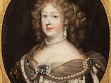 a painting of a woman in a white dress with pearls on her neck