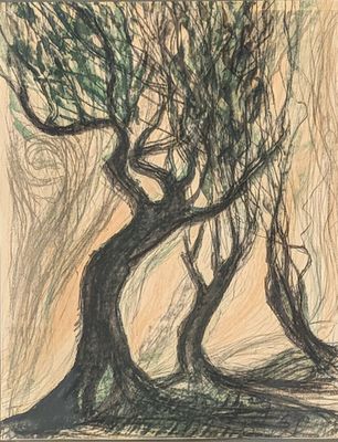 an image of a drawing of two trees in a field