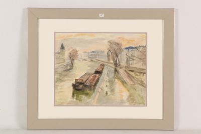 framed watercolor painting of a train on a track in a rural setting