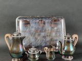 silver plated tea set with matching tray and matching cups