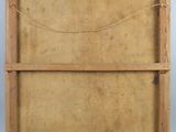 an old wooden box with a piece of paper on top of it
