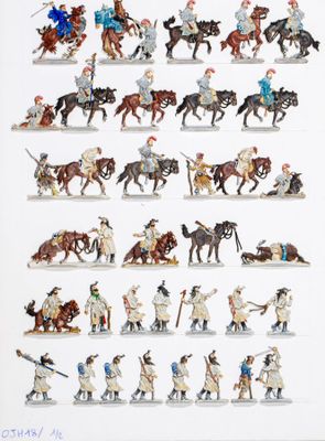de nombreuses figurines représentant différents types de personnes à cheval