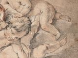 a drawing of a group of children playing with each other