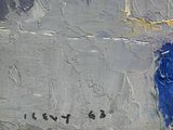 a painting of a blue bird painted on a wall