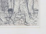 a black and white drawing of a group of trees