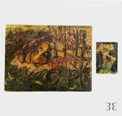 deux tableaux représentant un homme à cheval, à côté d'un tableau représentant une femme