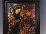an image of a painting of a woman in a black dress