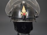 a close up of a helmet on top of a mannequin head
