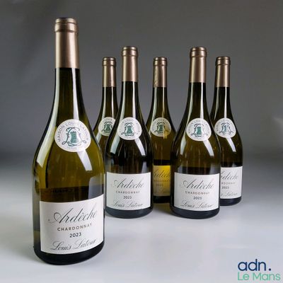 six bouteilles de vin blanc sont alignées sur une table
