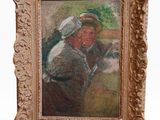 a painting of a woman with a hat and a child in a chair