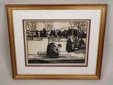an image of a drawing of a man and a woman sitting on a bench