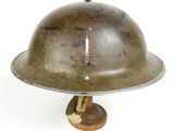 helmet on a wooden base on a white background