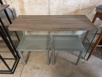 Console en verre et plateau bois + 2 bouts de canapés en mét…