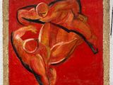 une image représentant un tableau où figurent un homme et une femme sur fond rouge