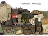 a pile of military items on a white background
