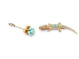pair of turquoise and gold tone lizard broochers with turquoise stones