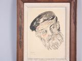 painting of an old man with a hat and beard in a wooden frame