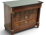 an image of a wooden chest of drawers with a black top